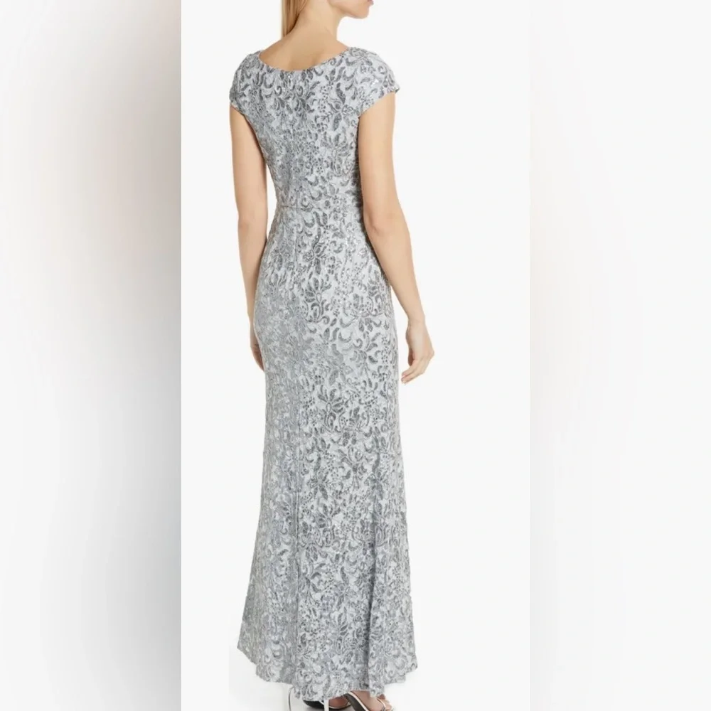 Alex Evenings Sequin Cap Sleeve Column Gown Sz 14 in light mint color - Picture 4 of 12